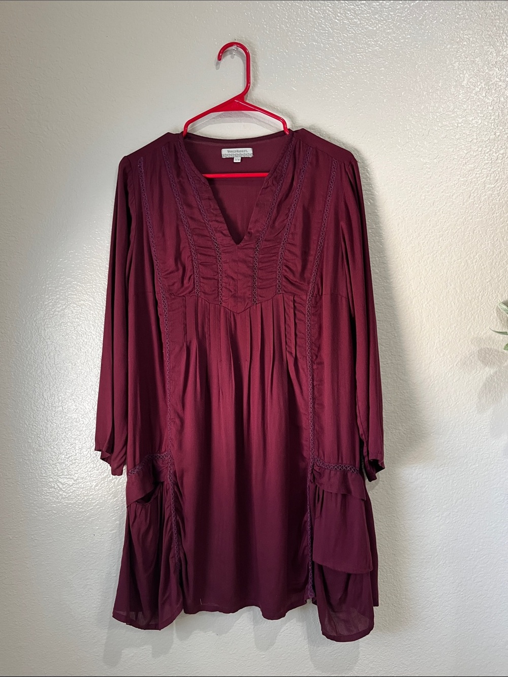 Cost Plus World Market Burgundy Knit Boho Mini Dress Sz S/M Cottage Core